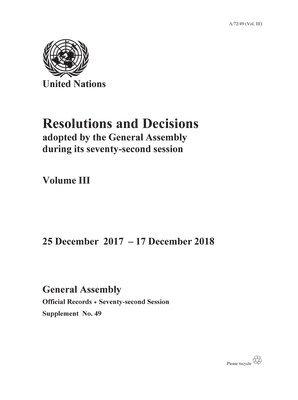 United Nations Department for General Assembly and Conference Management, United Nations Publications - Resolutions and Decisions Adopted by the General Assembly During Its Seventy-second Session, Häftad