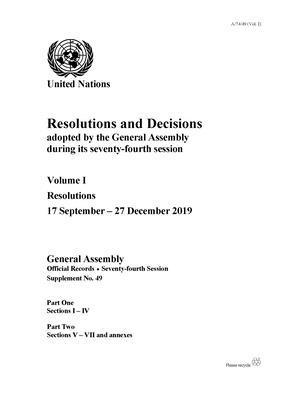 Resolutions and Decisions Adopted by the General Assembly During Its Seventy-fourth Session