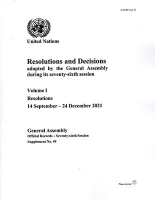 bokomslag Resolutions and decisions adopted by the General Assembly during its seventy-sixth session