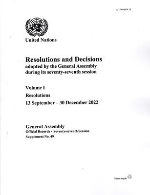 bokomslag Resolutions and decisions adopted by the General Assembly during its seventy-seventh session