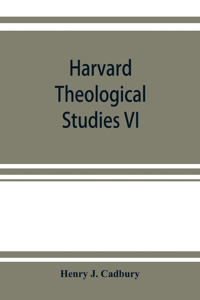Harvard Theological Studies VI 1
