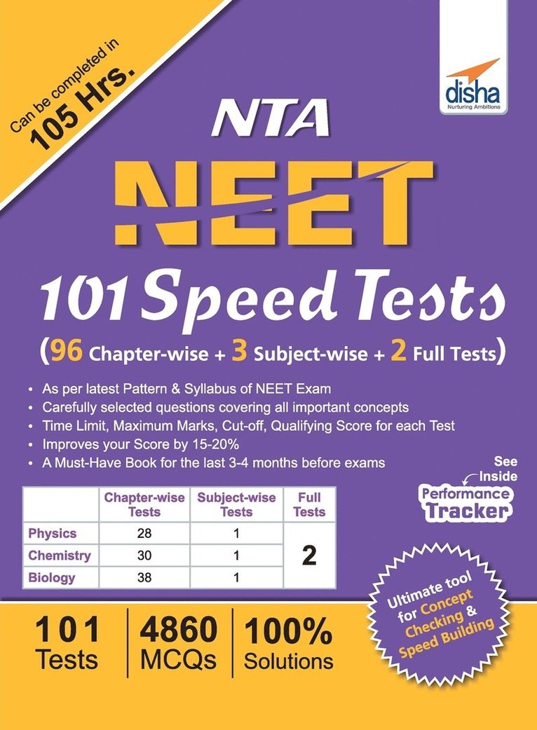 Disha Experts - NTA NEET 101 Speed Tests (96 Chapter-wise + 3 Subject-wise + 2 Full), Häftad. Tillgänglighet: Lägg i varukorg