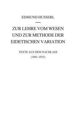 bokomslag Zur Lehre vom Wesen und zur Methode der eidetischen Variation