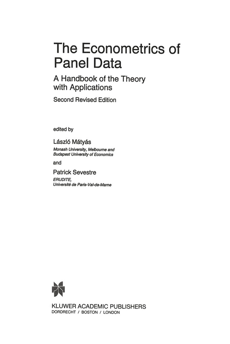 László Mátyás, Patrick Sevestre, Patrick Mátyás, László - Econometrics of Panel Data, Häftad