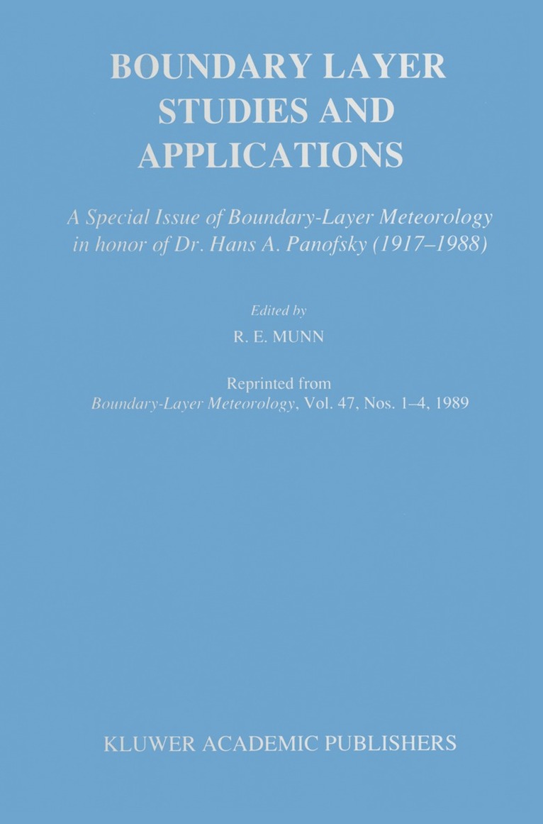 Boundary Layer Studies and Applications 1