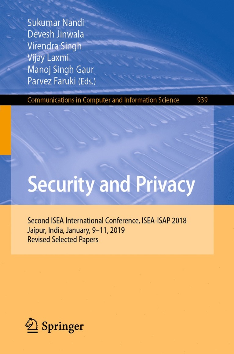 Sukumar Nandi, Devesh Jinwala, Virendra Singh, Vijay Laxmi, Manoj Singh Gaur, Parvez Faruki - Security and Privacy, Häftad