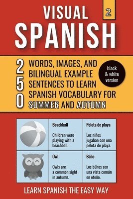 bokomslag Visual Spanish 2 - (B/W version) - Summer and Autumn - 250 Words, Images, and Examples Sentences to Learn Spanish Vocabulary