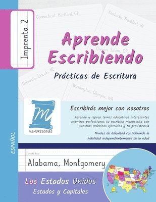 Prácticas de Escritura - Estados y Capitales de los Estados Unidos - Letra Imprenta, Nivel 2