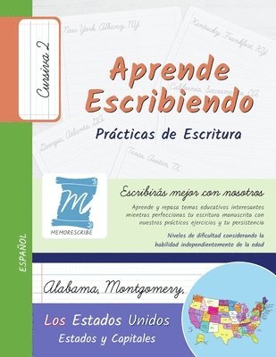Prácticas de Escritura - Estados y Capitales de los Estados Unidos - Letra Cursiva, Nivel 2