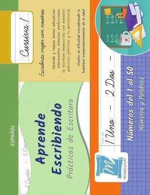 bokomslag Aprende Escribiendo - Números del 1 al 50 - Prácticas de Escritura - Letra Cursiva, Nivel 1