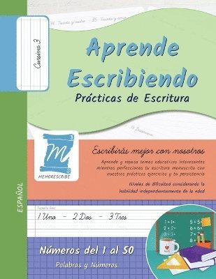 bokomslag Aprende Escribiendo - Nmeros del 1 al 50 - Prcticas de Escritura - Letra Cursiva, Nivel 3