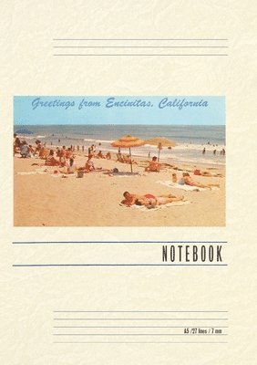 Vintage Lined Notebook Beach Scene, Greetings from Encinitas, California 1