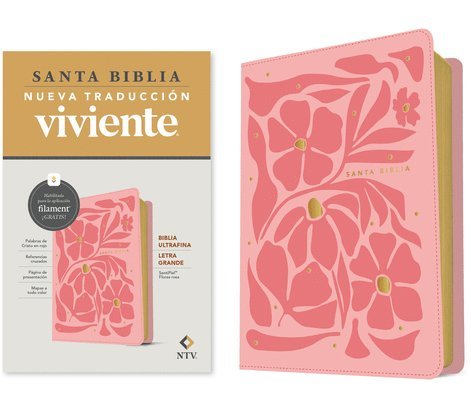 Biblia ultrafina NTV, letra grande con Filament (SentiPiel, Flores rosa, Letra Roja) 1