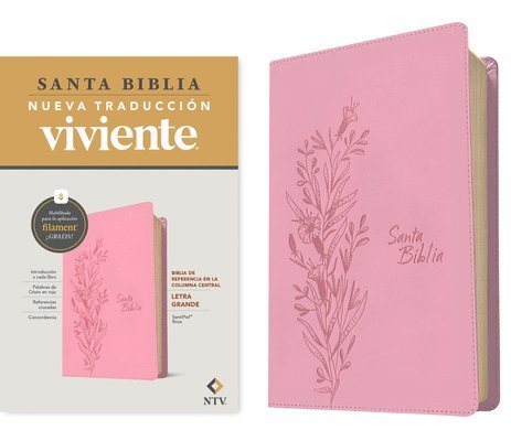 Nueva Traducción Viviente - Biblia de Referencia En La Columna Central Ntv, Letra Grande Con Filament (Sentipiel, Rosa, Letra Roja), Inbunden