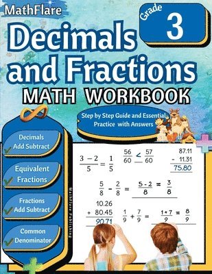 bokomslag Decimals and Fractions Math Workbook 3rd Grade