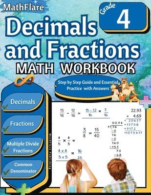 bokomslag Decimals and Fractions Math Workbook 4th Grade