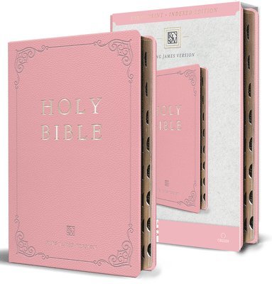 KJV Holy Bible, Giant Print Thinline Large Format, Pink Premium Imitation Leather with Ribbon Marker, Red Letter, and Thumb Index