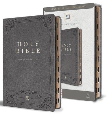 KJV Holy Bible, Giant Print Thinline Edition, Large Format, Gray Premium Imitation Leather, Red Letter, Thumb Index, Ribbon Marker