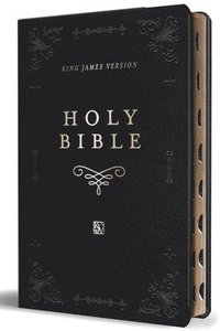 bokomslag KJV Holy Bible, Giant Print Thinline Large Format, Black Premium Imitation Leather with Ribbon Marker, Red Letter, and Thumb Index