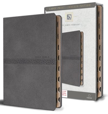 KJV Holy Bible, Large Print Medium Format, Gray Faux Leather with Ribbon Marker, Red Letter, Thumb Index 1