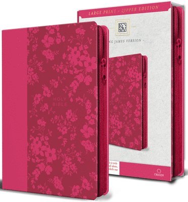 KJV Holy Bible, Large Print Handy Size, Fuchsia Premium Imitation Leather W/Ribbon Marker, Red Letter, Zipper 1