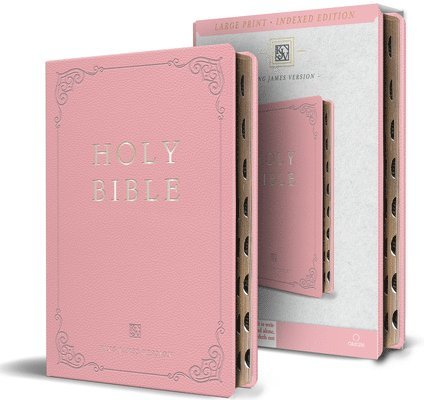 KJV Holy Bible, Large Print Handy Size Format, Pink Premium Imitation Leather with Ribbon Marker, Red Letter, Thumb Index